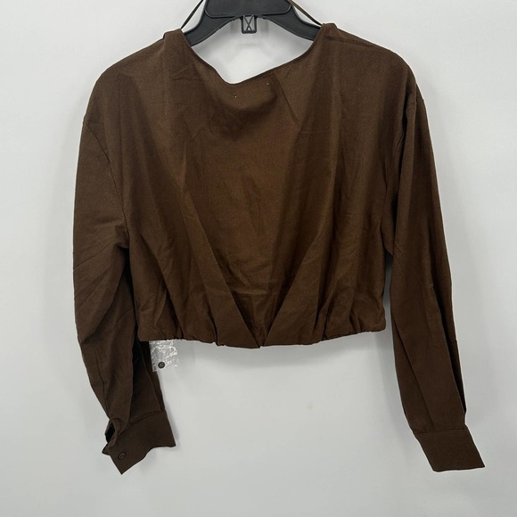 Lush Women's Long Sleeve V-Neck Crop Top in Olive Size Medium - Picture 2 of 5